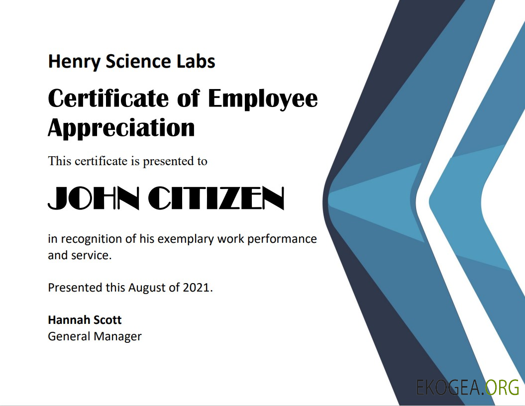 Certificat d'appréciation des employés aux États Unis version 2